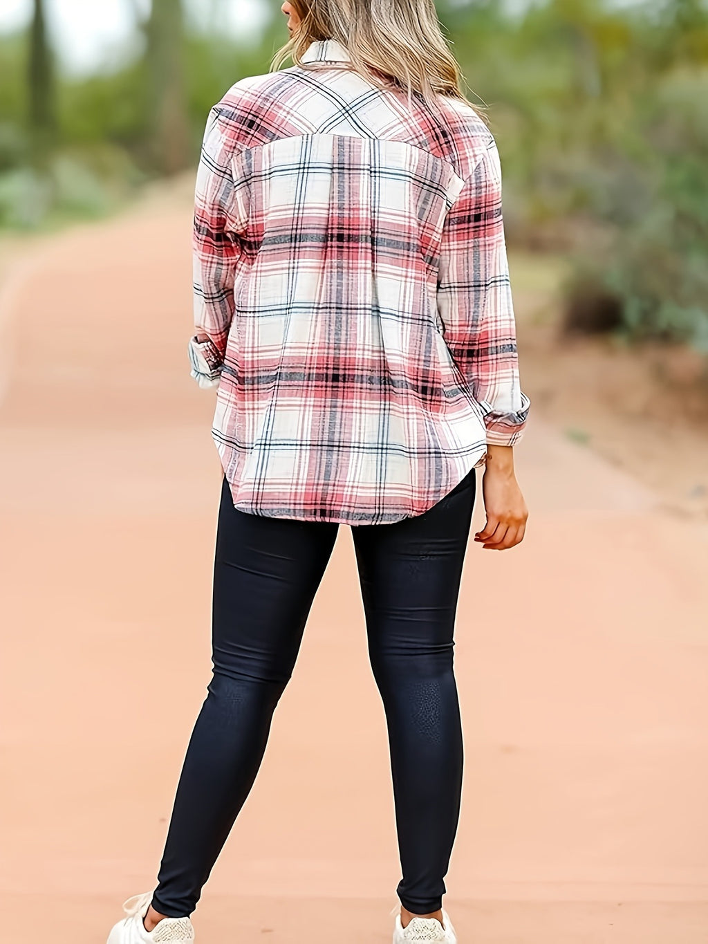 Casual Flannel Plaid Cufflink Long Sleeve