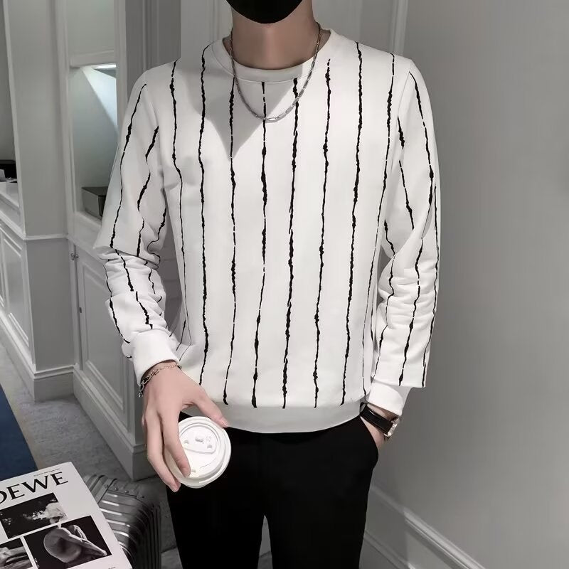Niche Round Neck Slim-fit Striped Sweater For Men