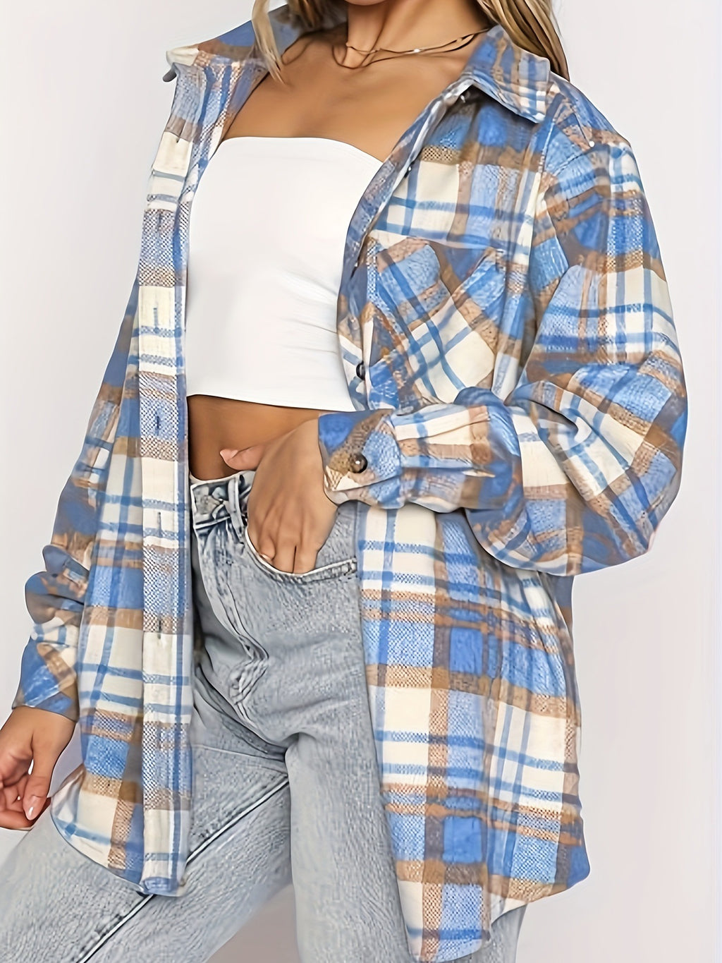 Casual Flannel Plaid Cufflink Long Sleeve