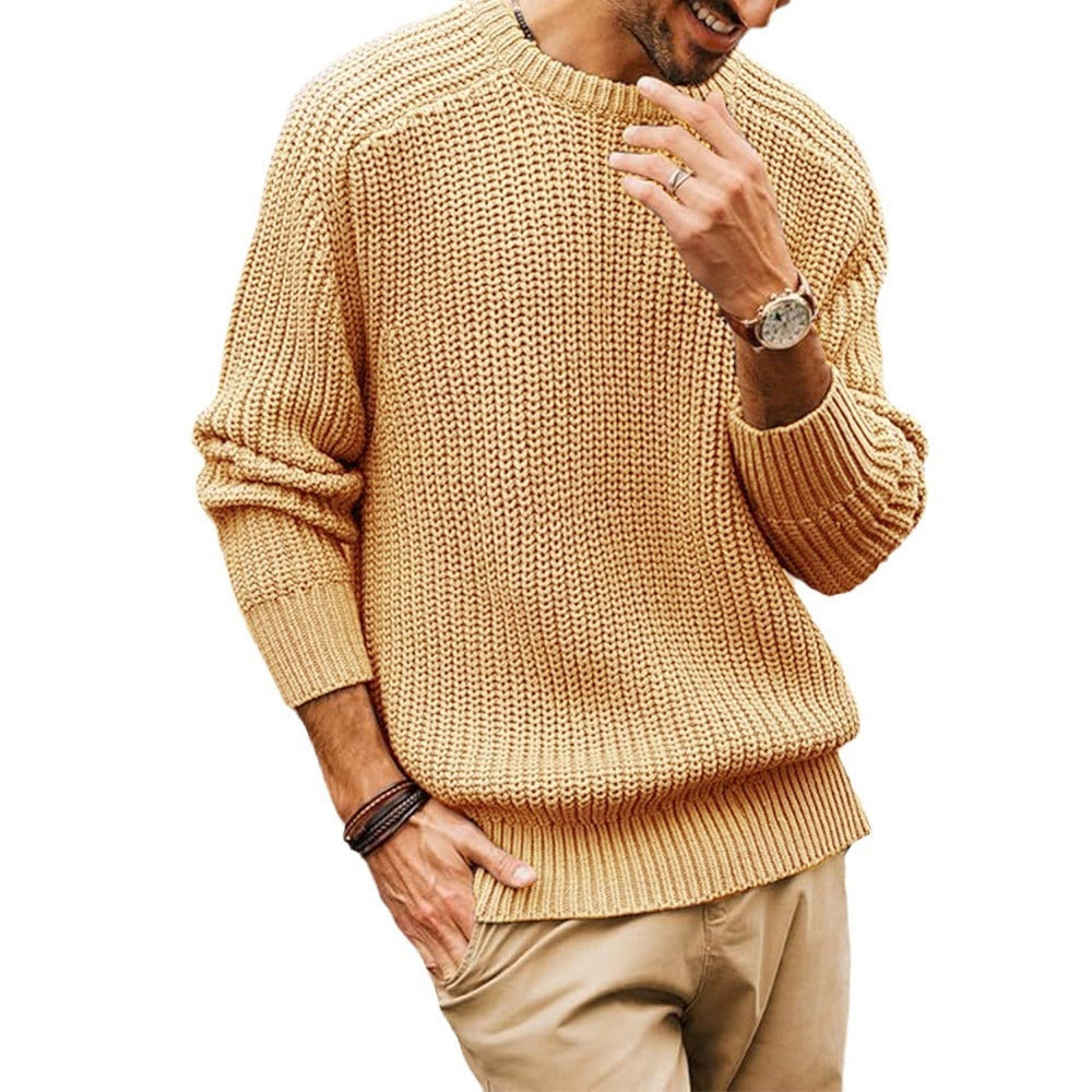 Men's Solid Color Long Sleeve Round Neck Fashion Sweater Loose Retro Sweater